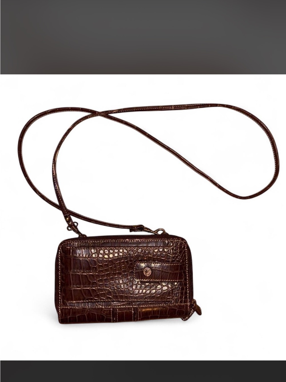 Liz Claiborne Brown Croc-Embossed Crossbody Wallet - Women
